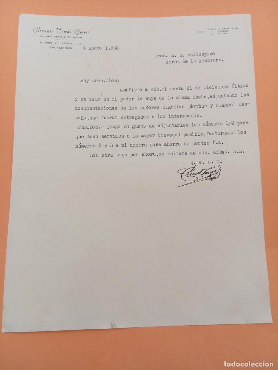 Cartas comerciales: CARTA COMERCIAL. SALAMANCA. 1952. CLEMENTE TOMAS GARCIA. AGENTE COMERCIAL COLEGIADO.