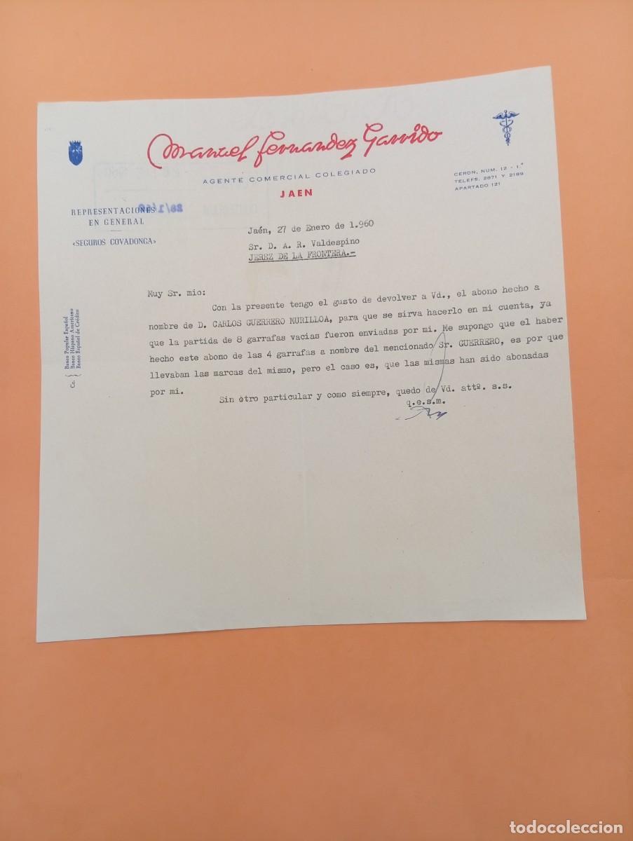 Cartas comerciales: CARTA COMERCIAL. JAEN. 1960. MANUEL FERNANDEZ GARRIDO. AGENTE COMERCIAL COLEGIADO.