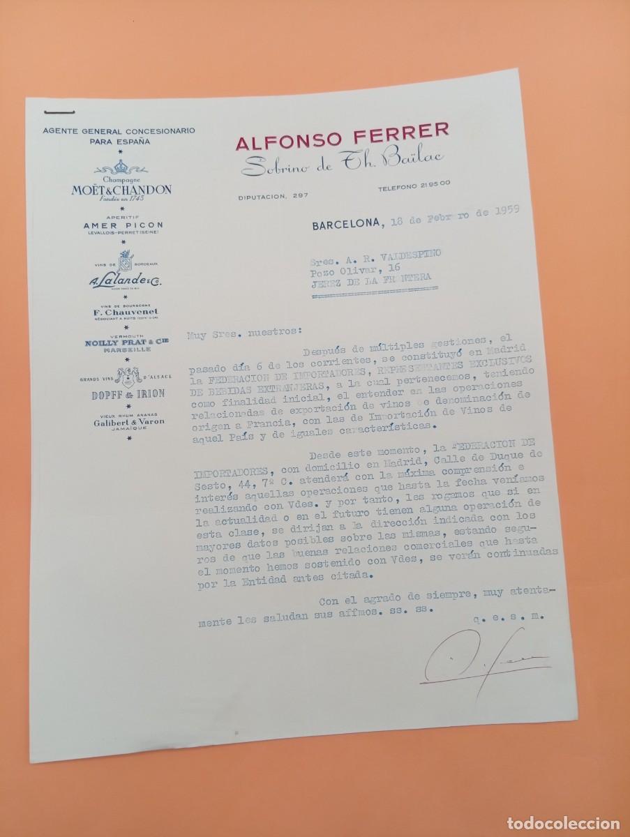 Cartas comerciales: CARTA COMERCIAL. BARCELONA. 1959. ALFONSO FERRER. SOBRINO DE TH. BA&Iuml;LAE.