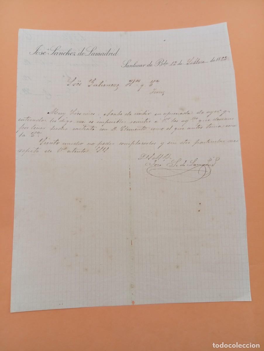 Cartas comerciales: CARTA COMERCIAL. SANLUCAR DE BARRAMEDA, C&Aacute;DIZ. 1882. JOSE SANCHEZ DE LAMADRID.