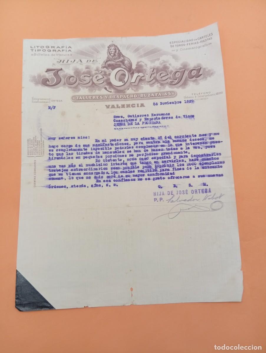 Cartas comerciales: CARTA COMERCIAL. VALENCIA. 1929. JOSE ORTEGA. LITOGRAFIA-TIPOGRAFIA. ESPECIALIDAD EN CARTELES TOROS.