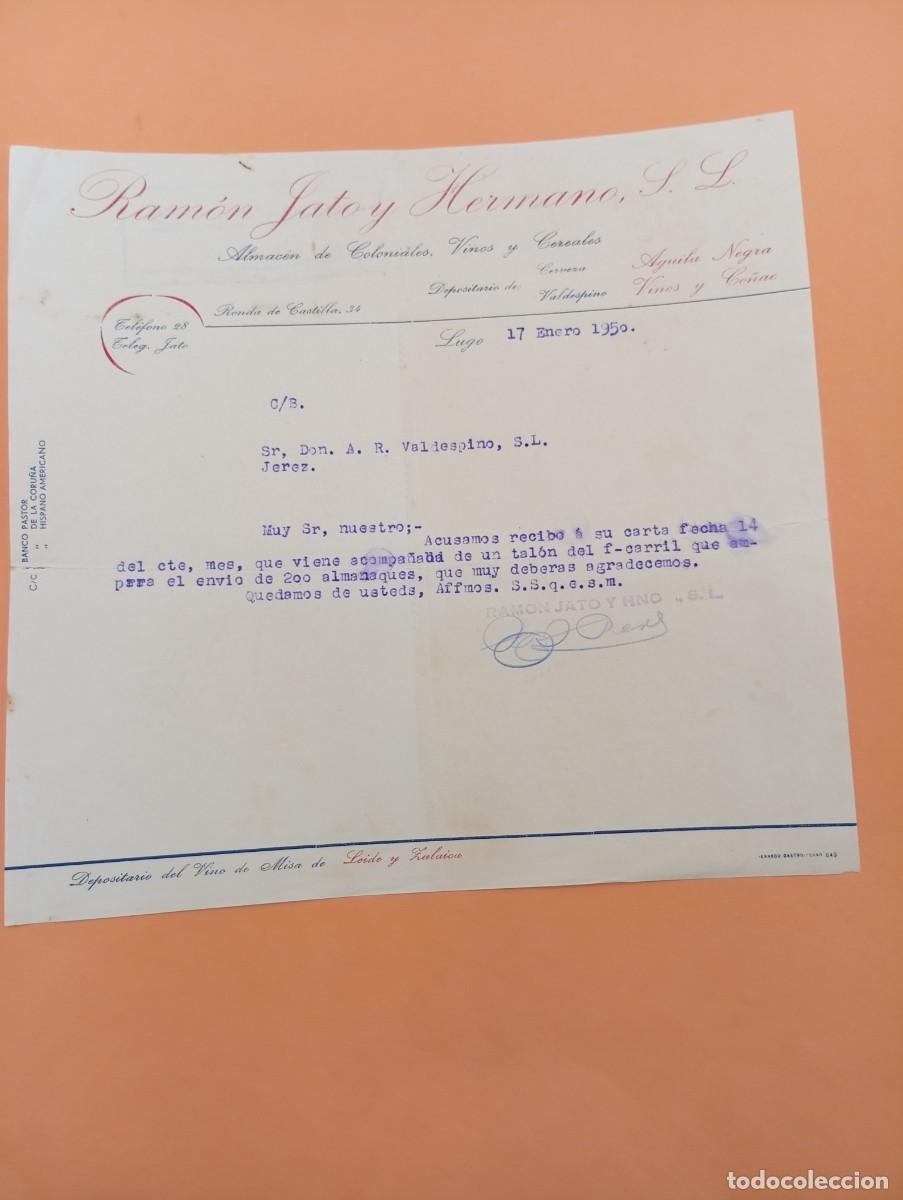 Cartas comerciales: CARTA COMERCIAL. LUGO. 1950. RAMON JATO Y HERMANOS. ALMACEN DE COLONIALES-VINOS-CEREALES.