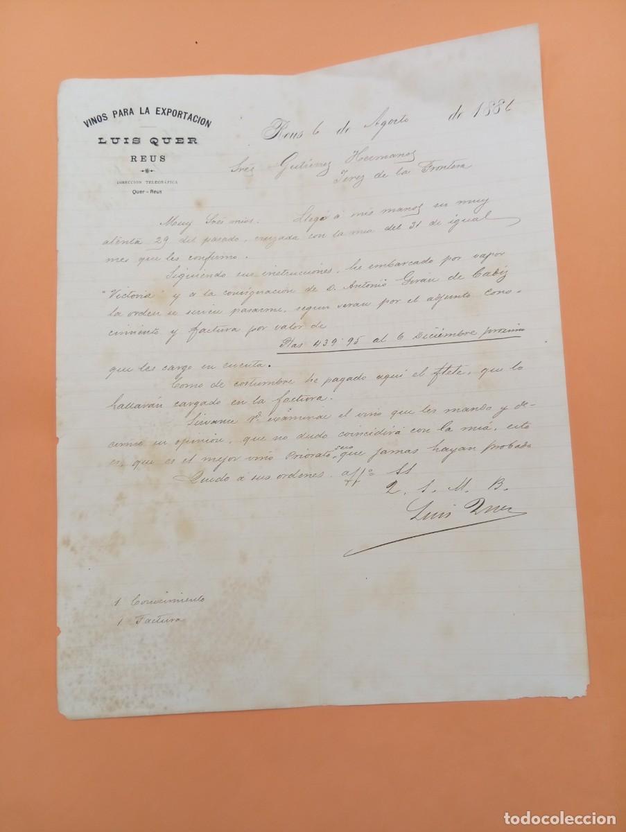 Cartas comerciales: CARTA COMERCIAL. REUS. 1886. VINOS DE LA EXPORTACION. LUIS QUER.