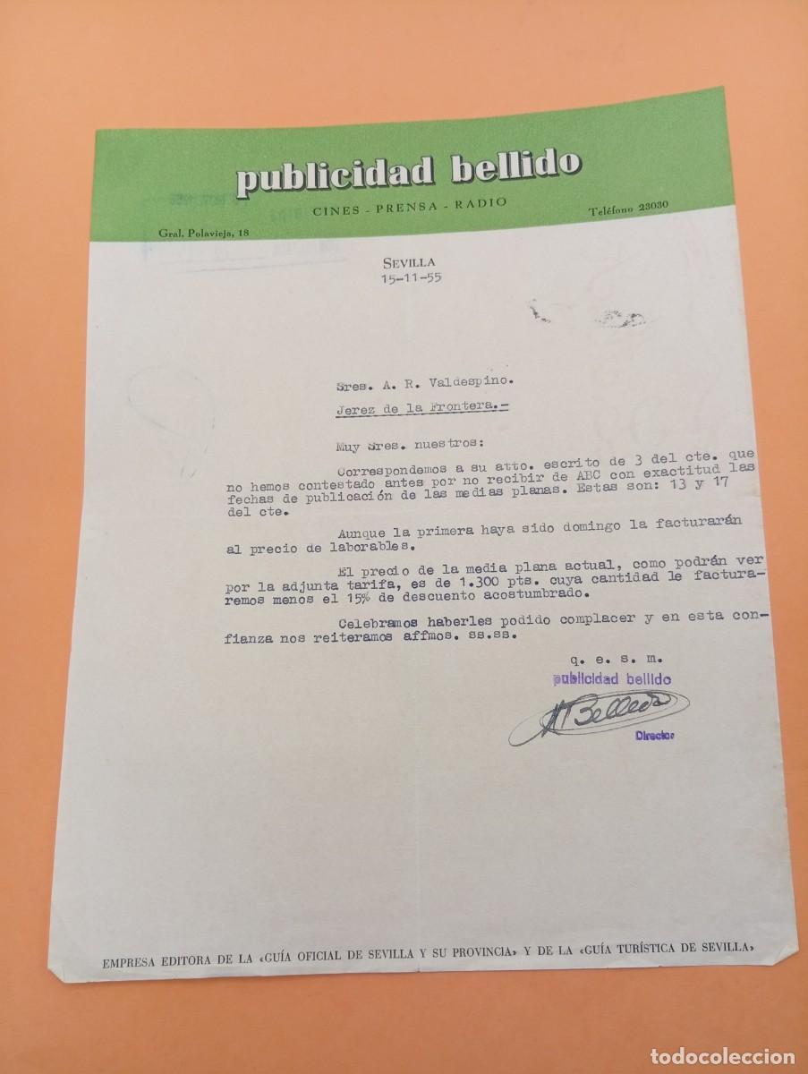 Cartas comerciales: CARTA COMERCIAL. SEVILLA. 1955. PUBLICIDAD BELLIDO. CINES-PRENSA-RADIO.