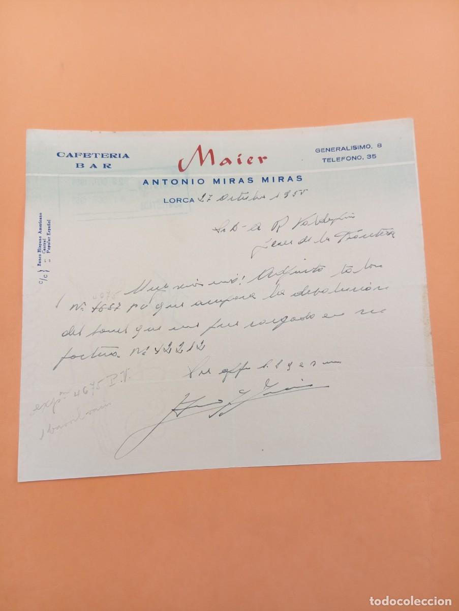 Cartas comerciales: CARTA COMERCIAL. LORCA, MURCIA. 1955. CAFETERIA BAR MAIER. ANTONIO MIRAS MIRAS.