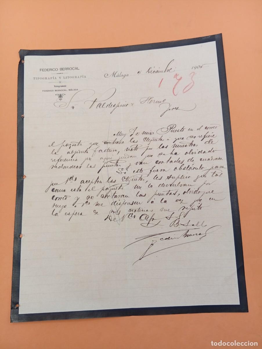 Cartas comerciales: CARTA COMERCIAL. MALAGA. 1905. TIPOGRAFIA Y LITOGRACIA. FEDERICO BERROCAL.