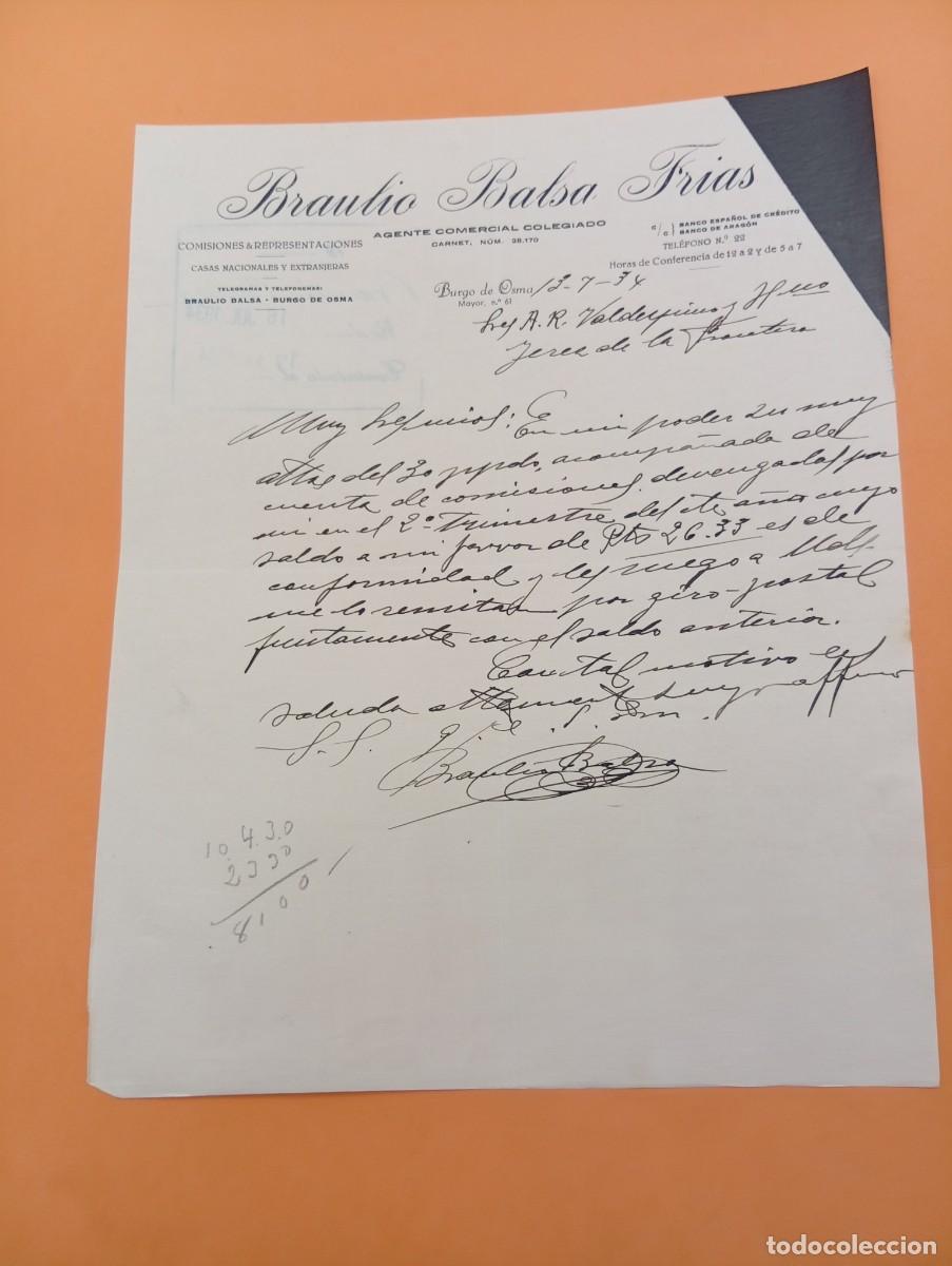 Cartas comerciales: CARTA COMERCIAL. BURGO DE OSMA, SORIA. 1934. BRAULIO BALSA FRIAS. AGENTE COMERCIAL COLEGIADO.