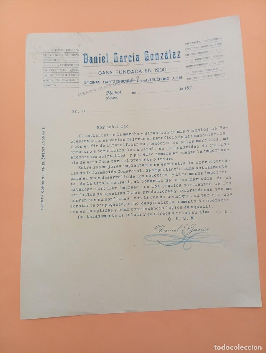 Cartas comerciales: CARTA COMERCIAL. MADRID. 1924. DANIEL GARCIA GONZALEZ. VINOS-LICORES.