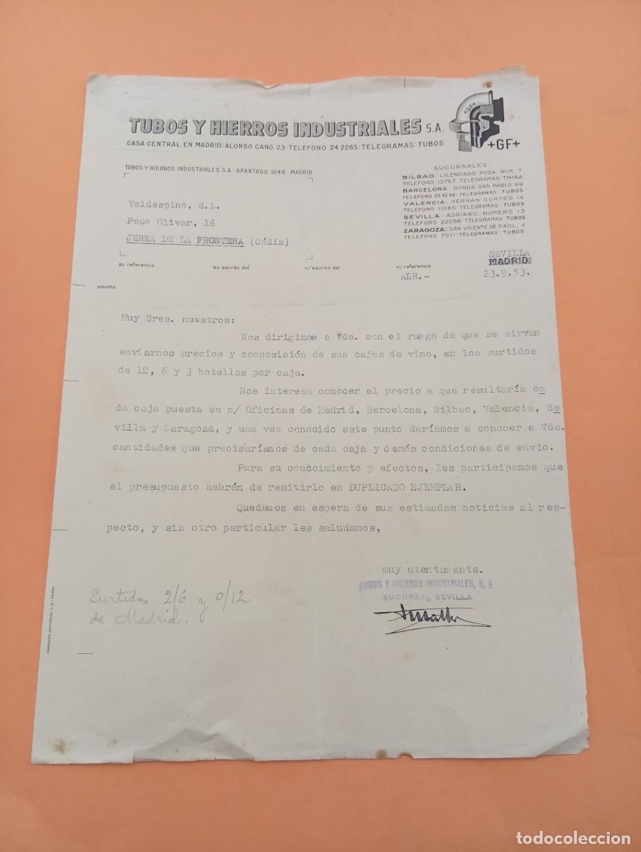 Cartas comerciales: CARTA COMERCIAL. SEVILLA. 1953. TUBOS Y HIERROS INDUSTRIALES, S.A.