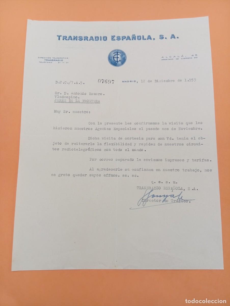 Cartas comerciales: CARTA COMERCIAL. MADRID. 1953. TRANSRADIO ESPA&Ntilde;OLA, S.A.