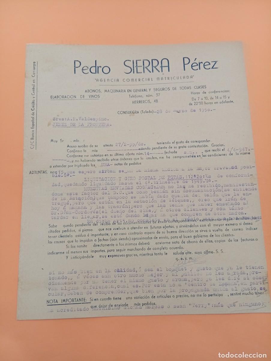 Cartas comerciales: CARTA COMERCIAL. CONSUEGRA, TOLEDO. 1950. PEDRO SIERRA PEREZ. AGENCIA COMERCIAL.