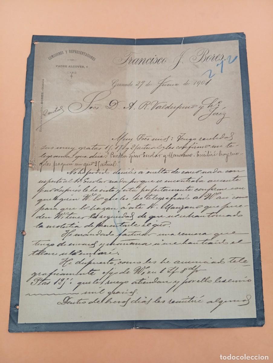 Cartas comerciales: CARTA COMERCIAL. GRANADA. 1901. FRANCISCO J. BORES. COMISIONES Y REPRESENTACIONES.