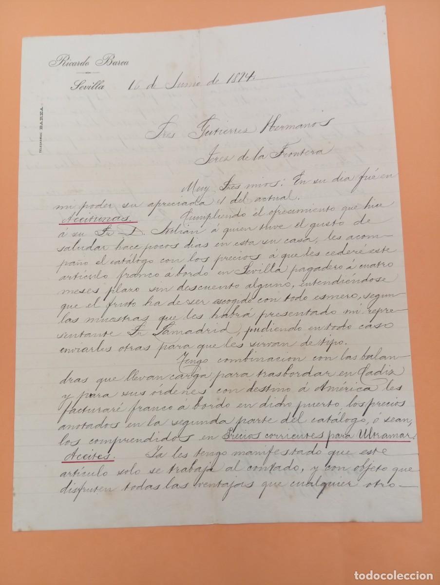 Cartas comerciales: CARTA COMERCIAL. SEVILLA. 1894. RICARDO BAREA.