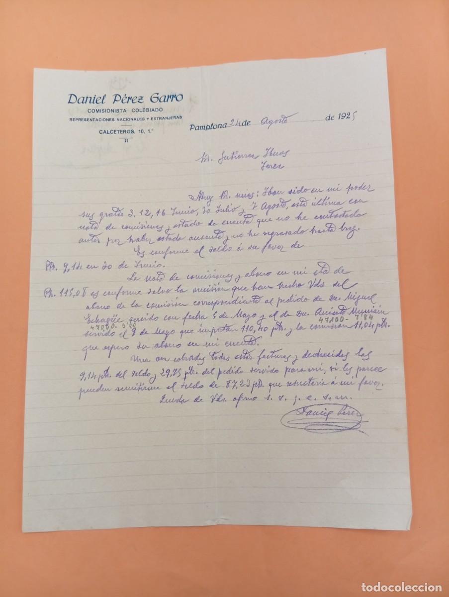 Cartas comerciales: CARTA COMERCIAL. PAMPLONA. 1925. DANIEL PEREZ GARRO. COMISIONISTA COLEGIADO.