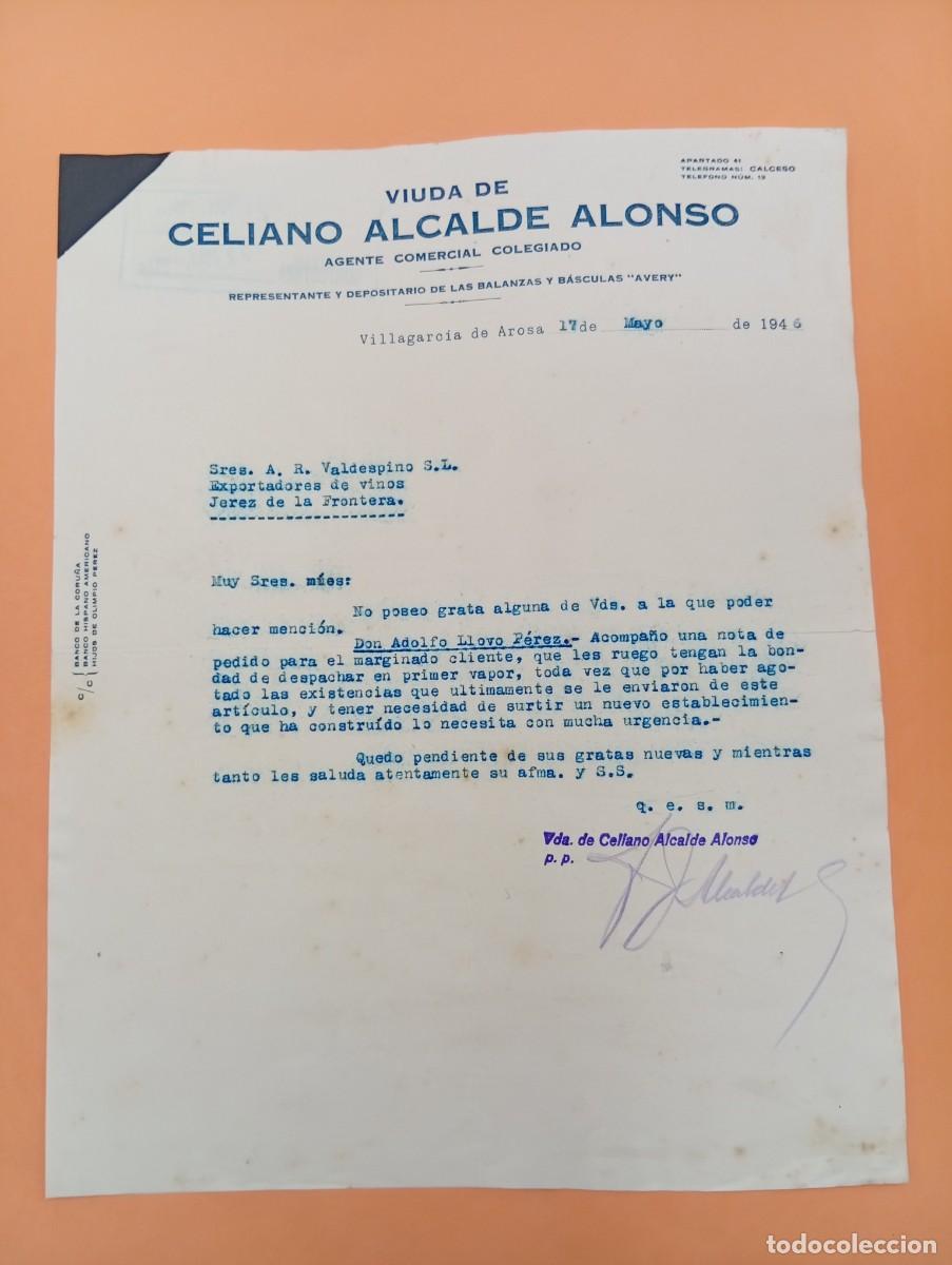Cartas comerciales: CARTA COMERCIAL. VILLAGARCIA DE AROSA, PONTEVEDRA. 1946. VDA. DE CELIANO ALCALDE ALONSO. AGENTE.