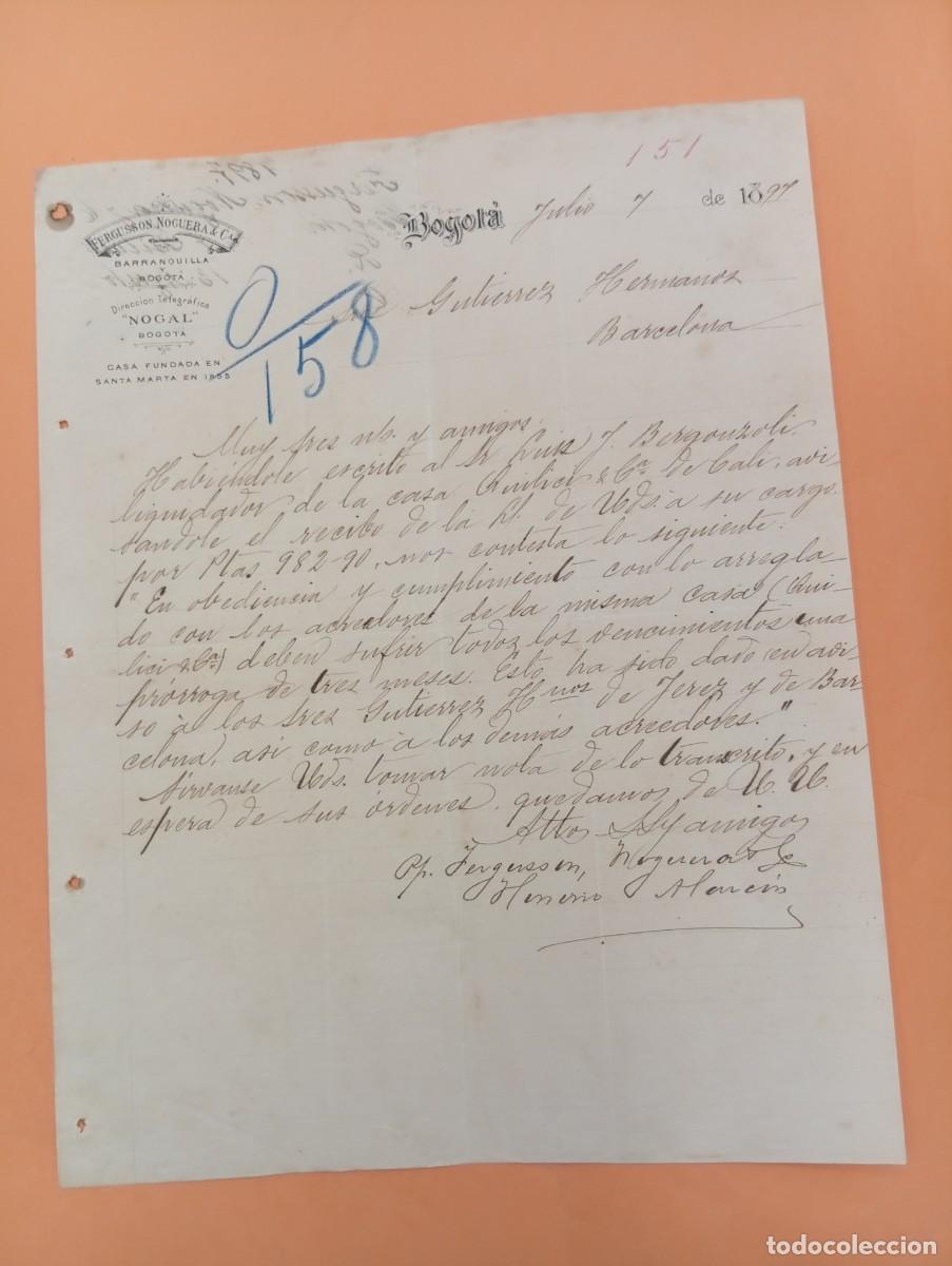 Cartas comerciales: CARTA COMERCIAL. BOGOTA, COLOMBIA. 1897. FERGUSSON NOGUERA & C&ordf;.