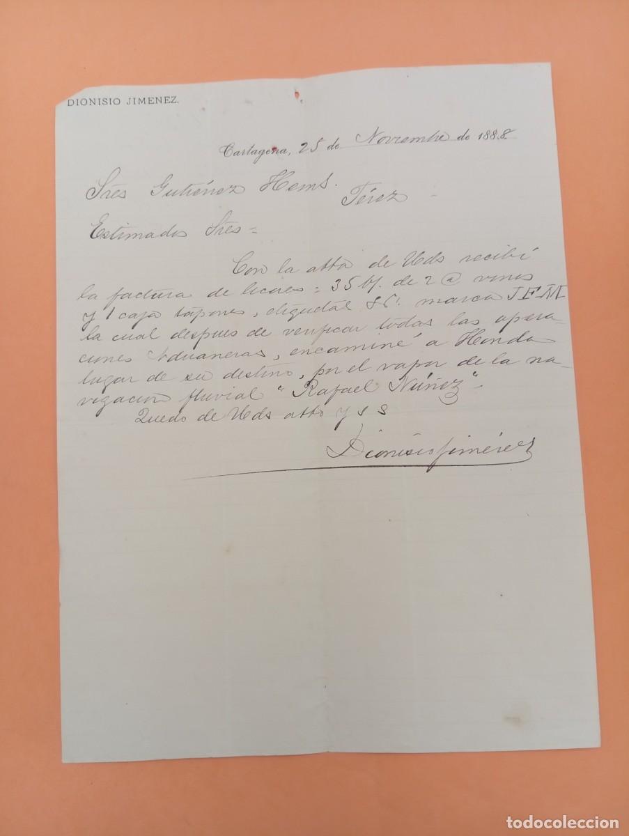 Cartas comerciales: CARTA COMERCIAL. CARTAGENA. 1888. DIONISIO JIMENEZ.