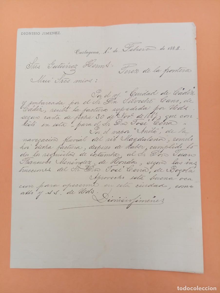 Cartas comerciales: CARTA COMERCIAL. CARTAGENA. 1888. DIONISIO JIMENEZ.