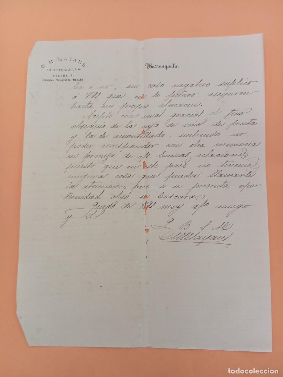 Cartas comerciales: CARTA COMERCIAL. BARRANQUILLA, COLOMBIA. 1890. C. M. MAYANS.