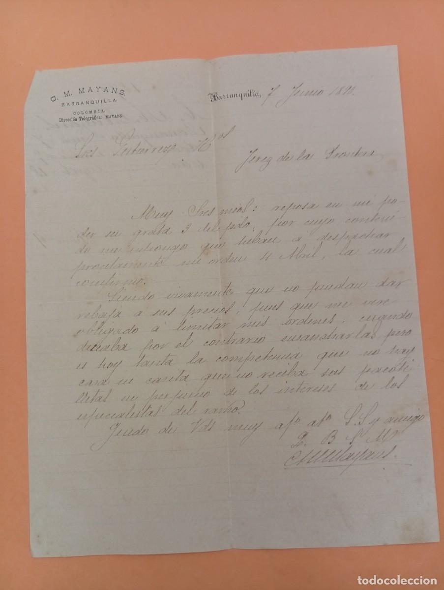 Cartas comerciales: CARTA COMERCIAL. BARRANQUILLA, COLOMBIA. 1890. C. M. MAYANS.