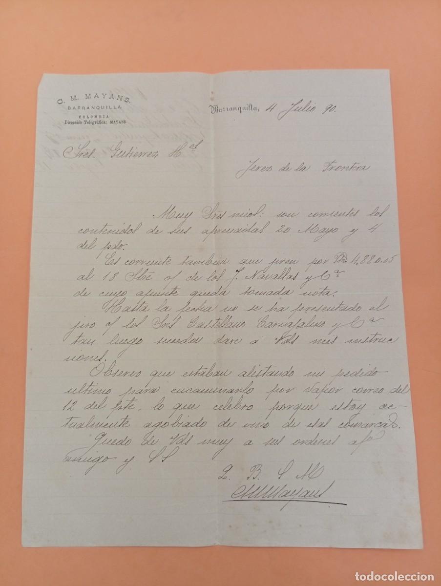 Cartas comerciales: CARTA COMERCIAL. BARRANQUILLA, COLOMBIA. 1890. C. M. MAYANS.