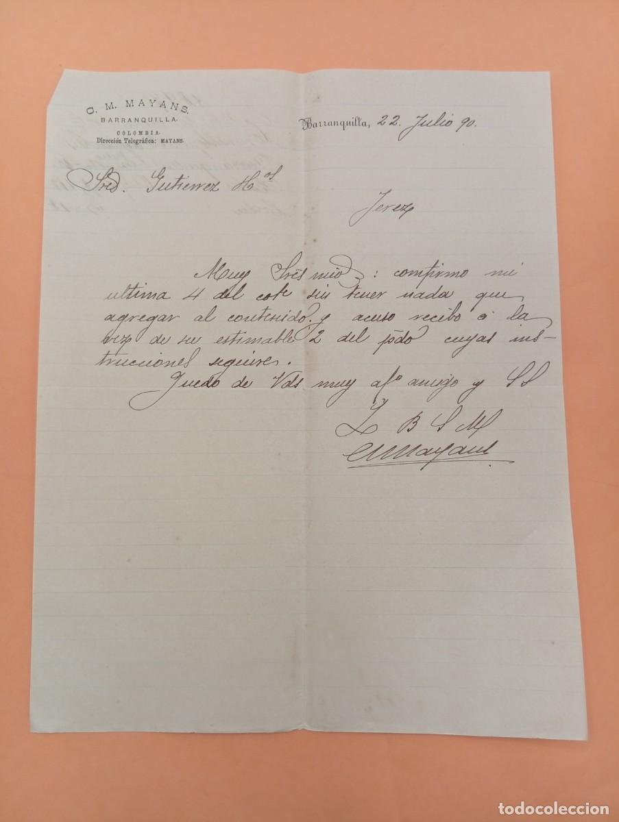 Cartas comerciales: CARTA COMERCIAL. BARRANQUILLA, COLOMBIA. 1890. C. M. MAYANS.