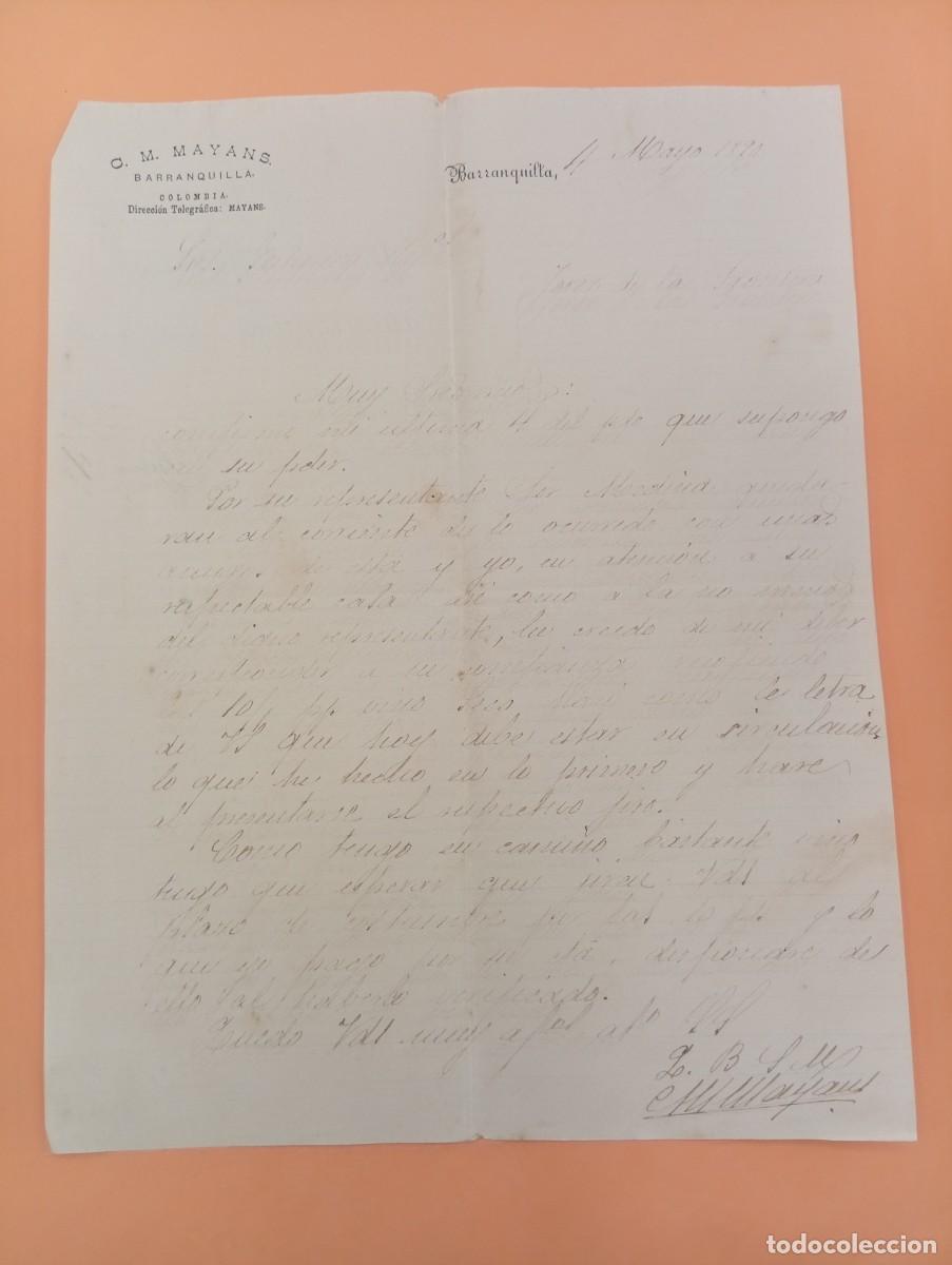 Cartas comerciales: CARTA COMERCIAL. BARRANQUILLA, COLOMBIA. 1890. C. M. MAYANS.