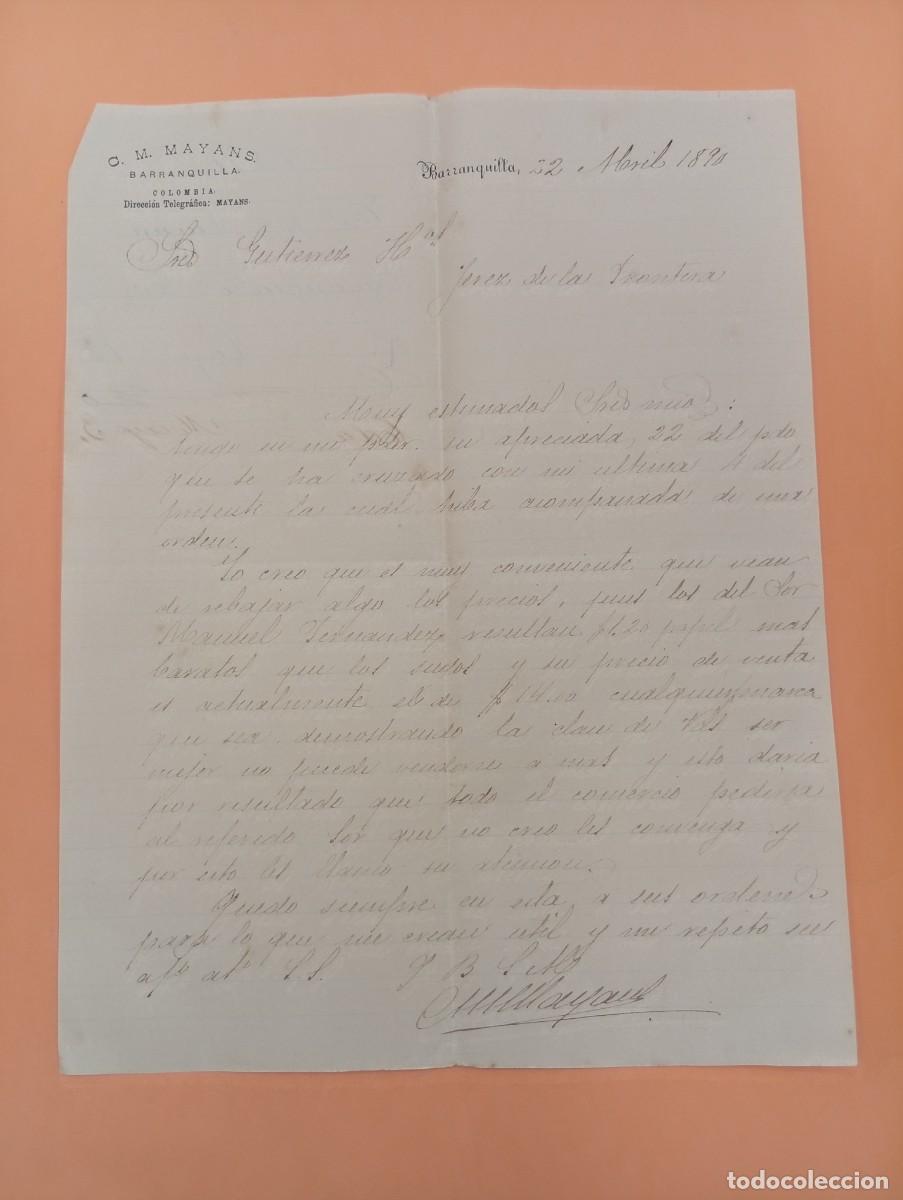 Cartas comerciales: CARTA COMERCIAL. BARRANQUILLA, COLOMBIA. 1890. C. M. MAYANS.
