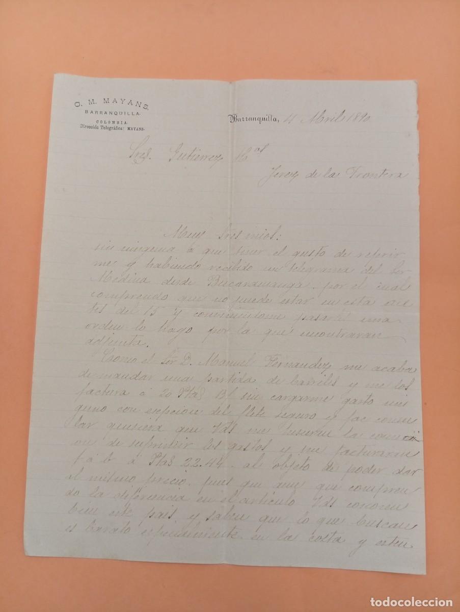 Cartas comerciales: CARTA COMERCIAL. BARRANQUILLA, COLOMBIA. 1890. C. M. MAYANS.