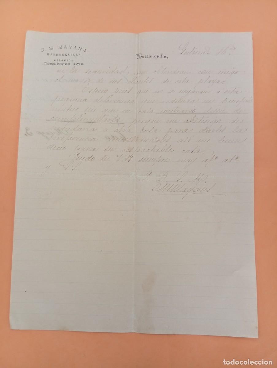Cartas comerciales: CARTA COMERCIAL. BARRANQUILLA, COLOMBIA. 1890. C. M. MAYANS.