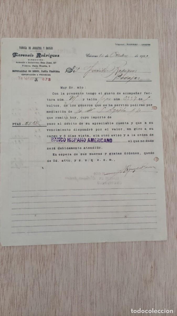 Cartas comerciales: ANTIGUA CARTA COMERCIAL FABRICA DE JUGUETES Y BAULES FLORENCIO RODRIGUEZ CACERES 1922