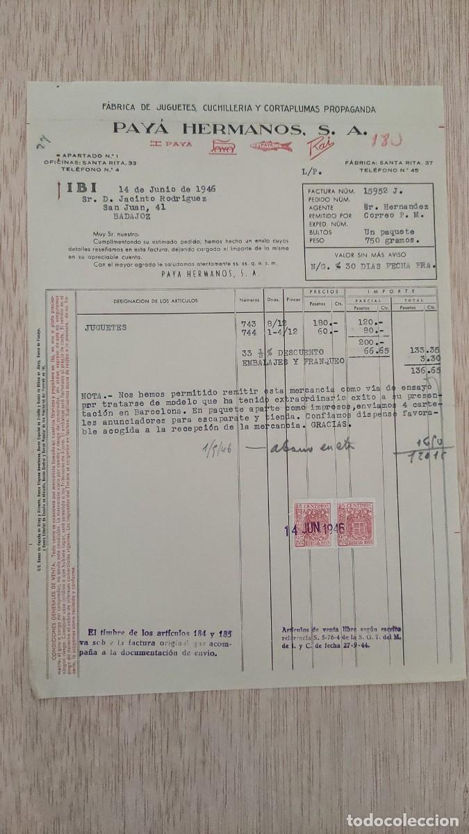 Cartas comerciales: ANTIGUA FACTURA FABRICA DE JUGUETES PAYA HERMANOS SA IBI 194