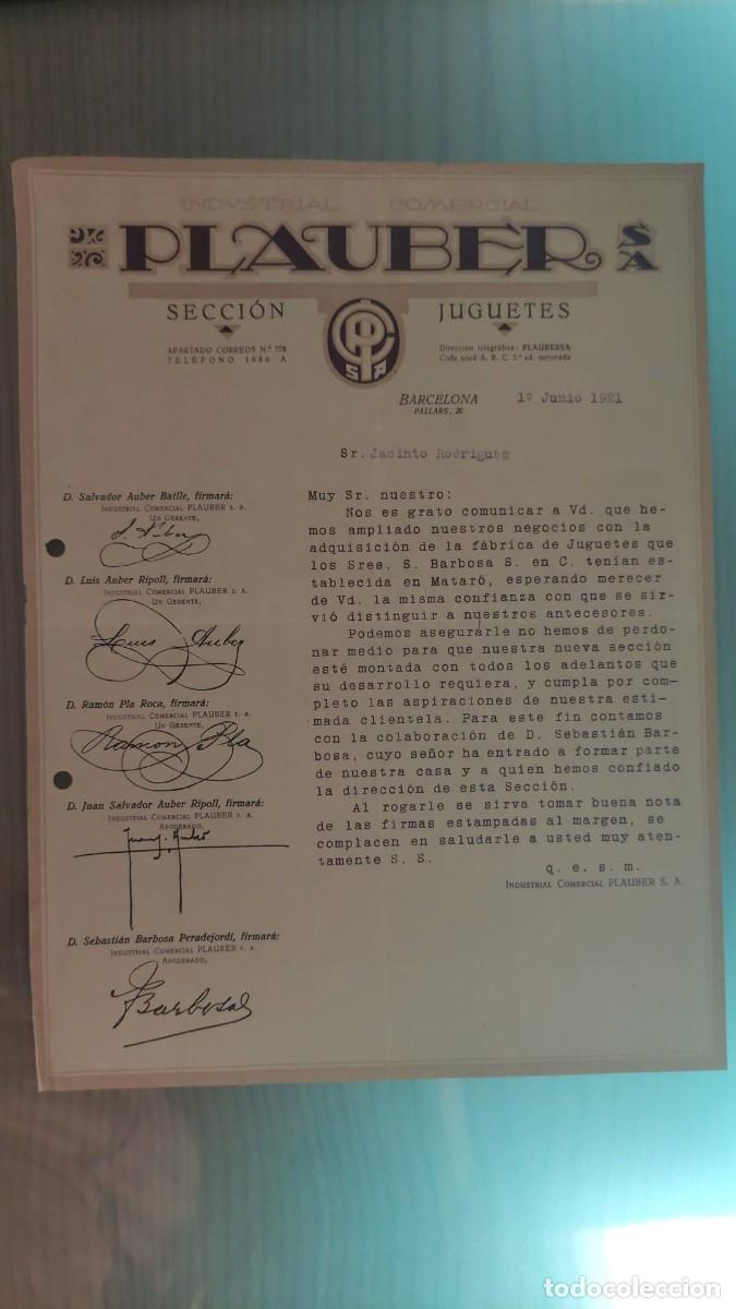 Cartas comerciales: ANTIGUA CARTA COMERCIAL INDUSTRIAL COMERCIAL PLAUBER SA SECCION JUGUETES BARCELONA 1921