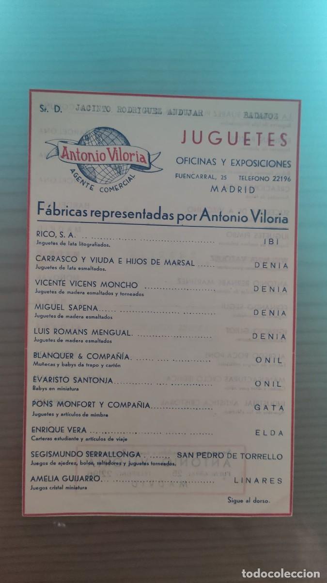 Cartas comerciales: ANTIGUA CARTA COMERCIAL JUGUETES ANTONIO VILORIA AGENTE COMERCIAL MADRID