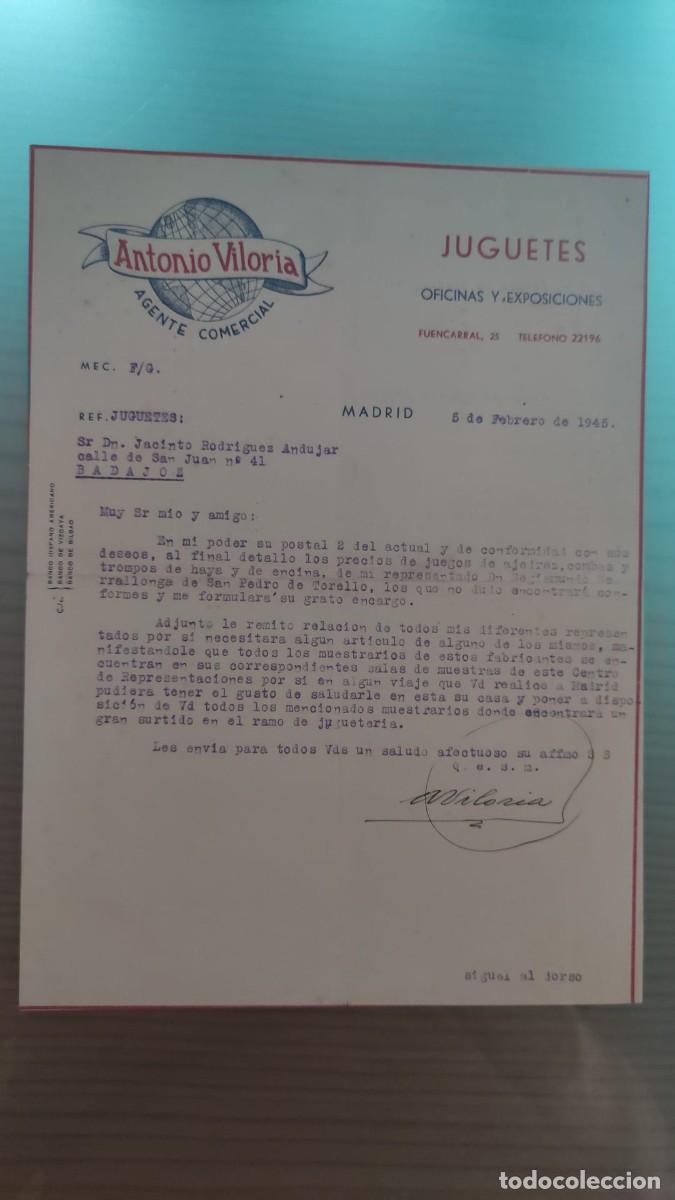 Cartas comerciales: ANTIGUA CARTA COMERCIAL JUGUETES ANTONIO VILORIA AGENTE COMERCIAL MADRID 1945
