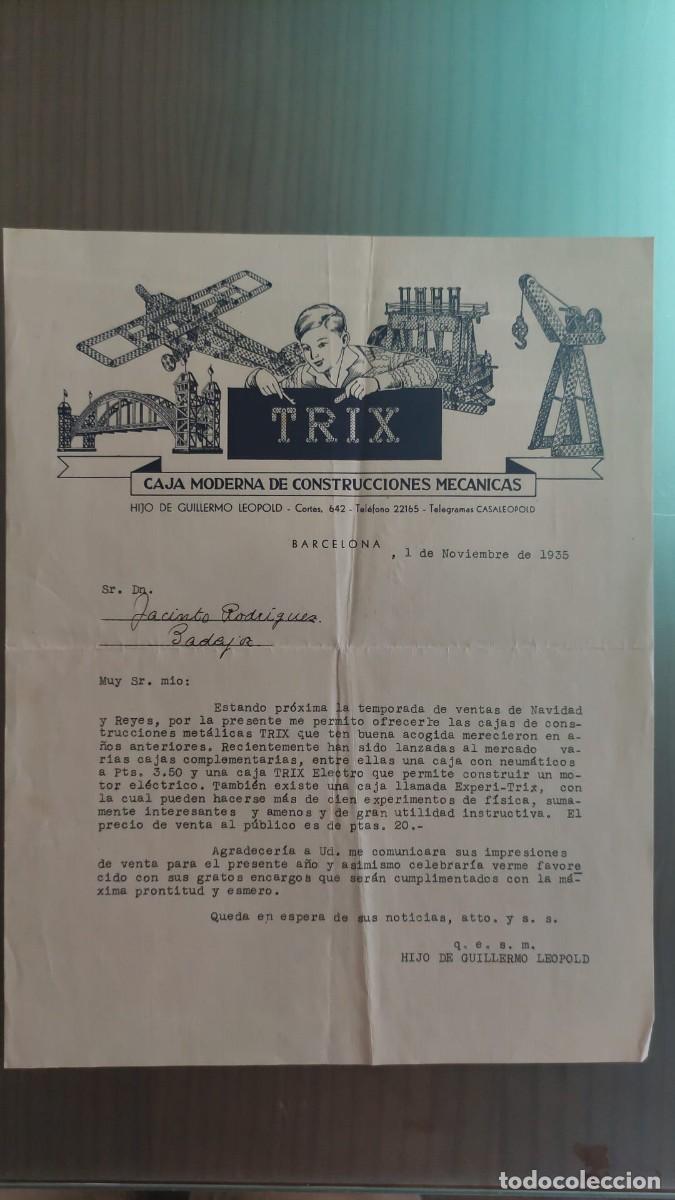 Cartas comerciales: ANTIGUA CARTA COMERCIAL TRIX CAJA MODERNA DE CONSTRUCCIONES MECANICAS HIJO DE GUILLERMO LEOPOLD