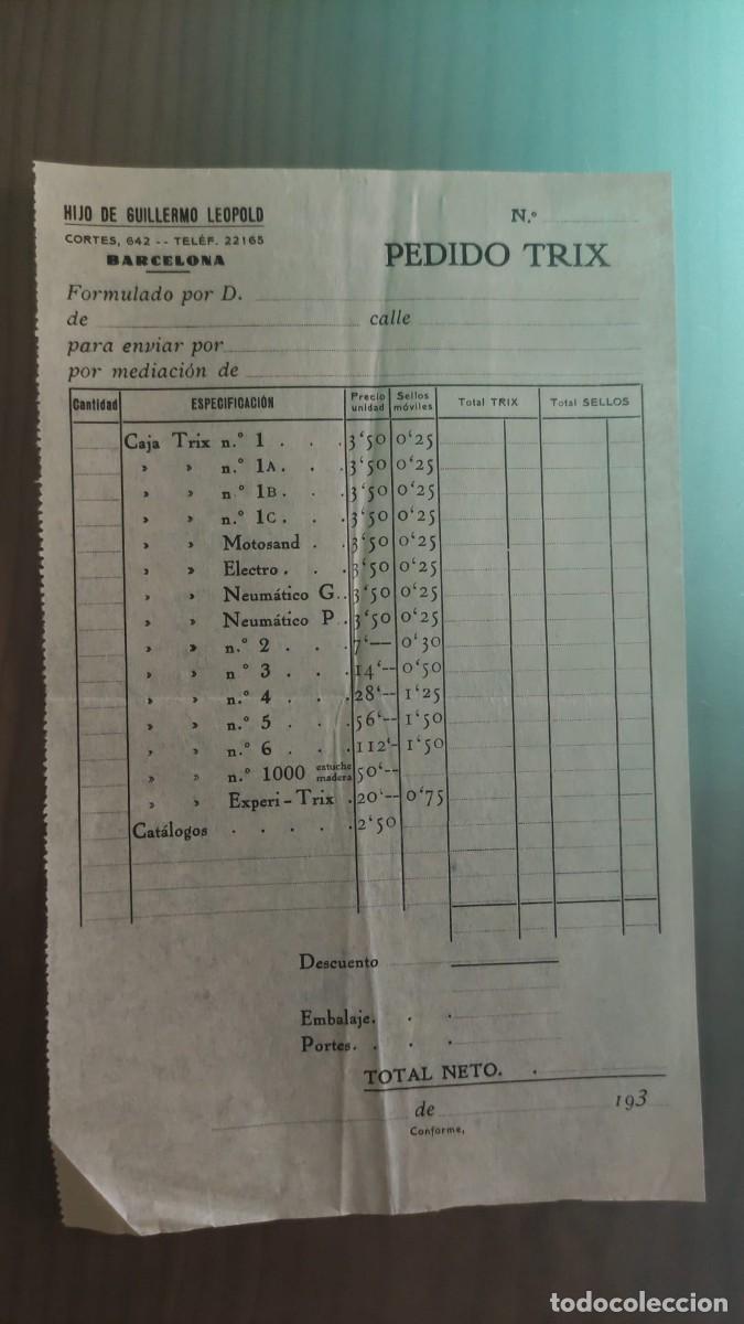 Cartas comerciales: ANTIGUA TARIFA TRIX HIJO DE GUILLERMO LEOPOLD BARCELONA