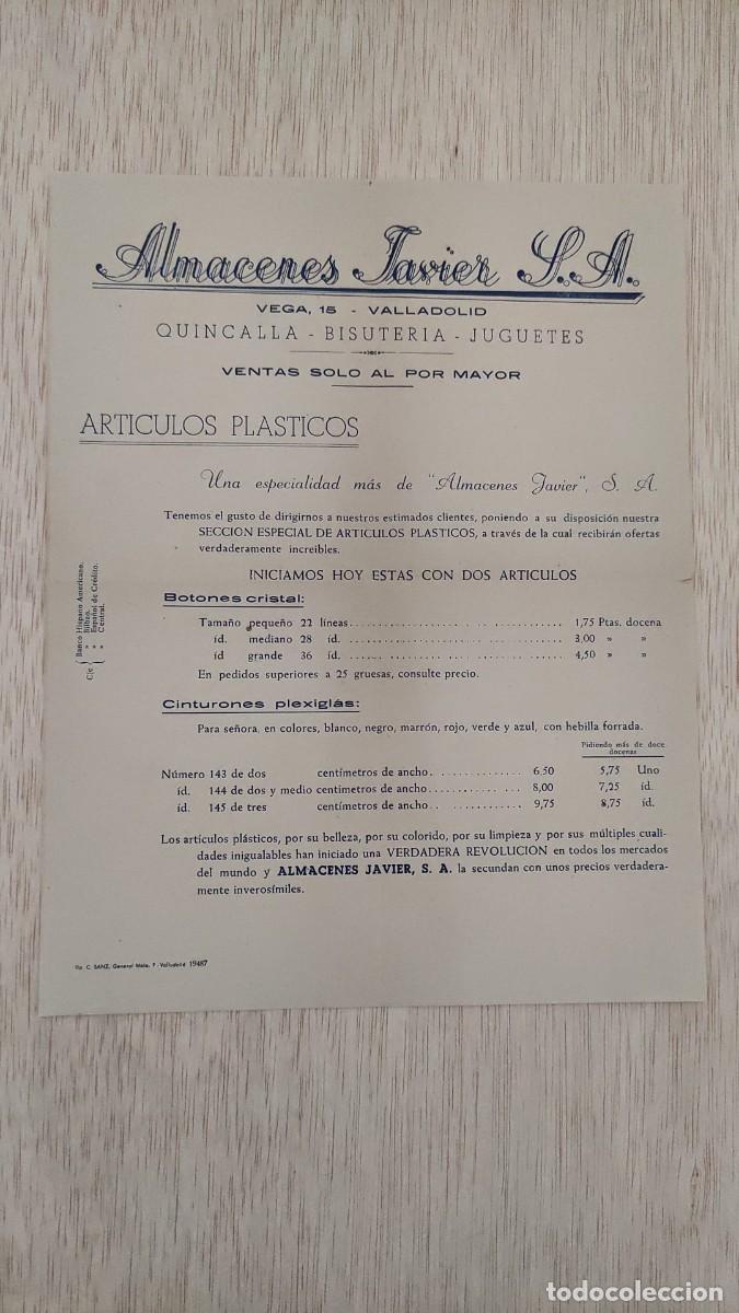 Cartas comerciales: ANTIGUA CARTA COMERCIAL ALMACENES JAVIER SA QUINCALLA BISUTERIA JUGUETES VALLADOLID