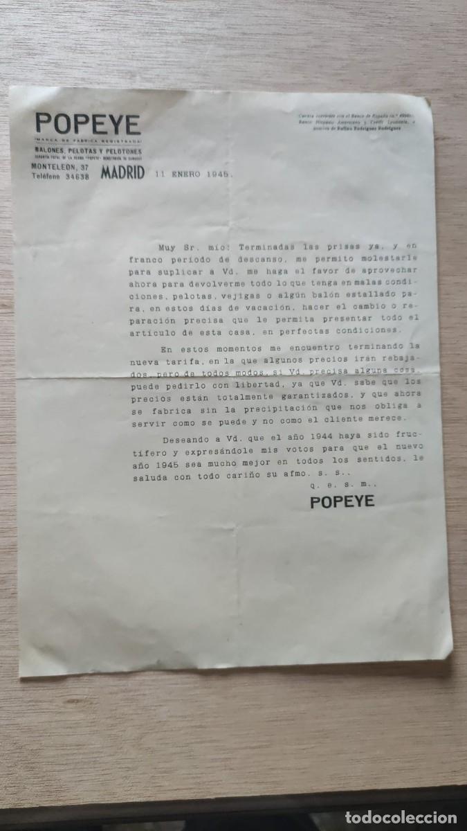 Cartas comerciales: ANTIGUA CARTA COMERCIAL BALONES PELOTAS Y PELOTONES POPEYE MADRID 1945