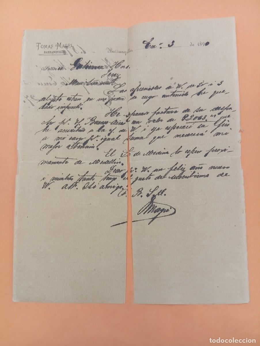 Cartas comerciales: CARTA COMERCIAL. BARRANQUILLA, COLOMBIA. 1890. TOMAS MAGRI.