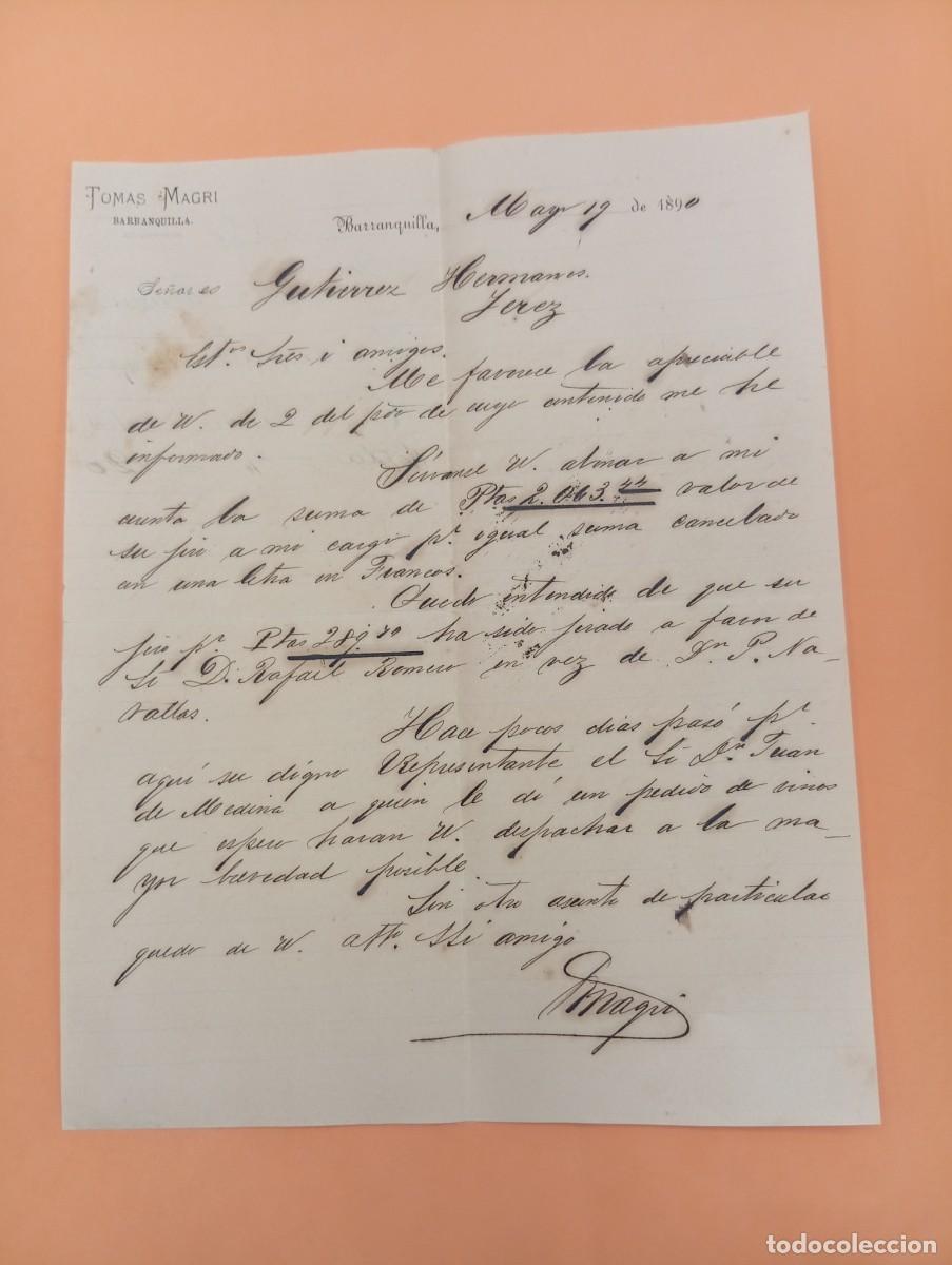 Cartas comerciales: CARTA COMERCIAL. BARRANQUILLA, COLOMBIA. 1890. TOMAS MAGRI.