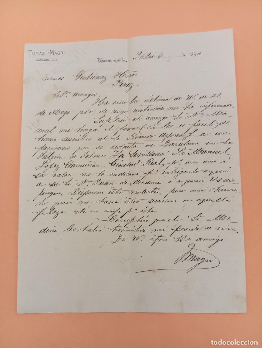 Cartas comerciales: CARTA COMERCIAL. BARRANQUILLA, COLOMBIA. 1890. TOMAS MAGRI.