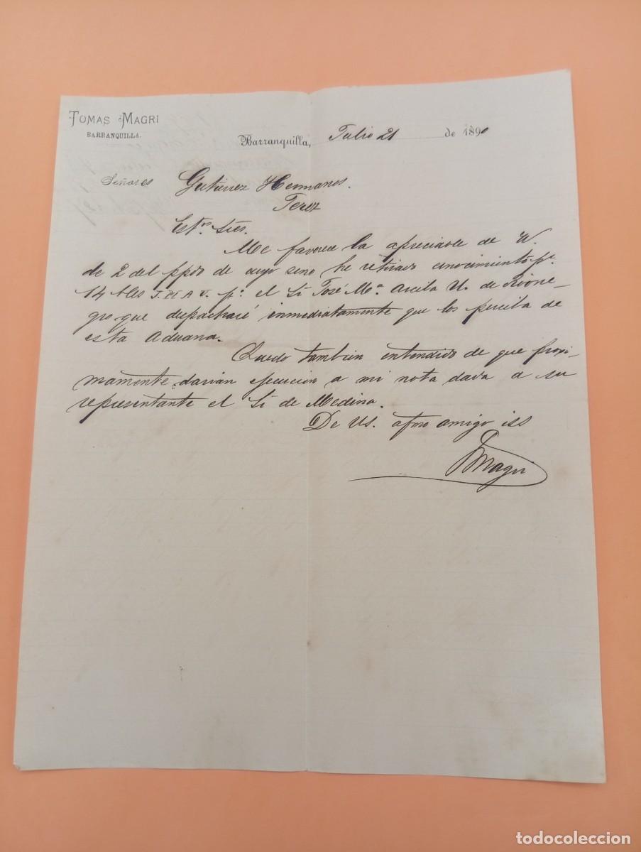 Cartas comerciales: CARTA COMERCIAL. BARRANQUILLA, COLOMBIA. 1890. TOMAS MAGRI.