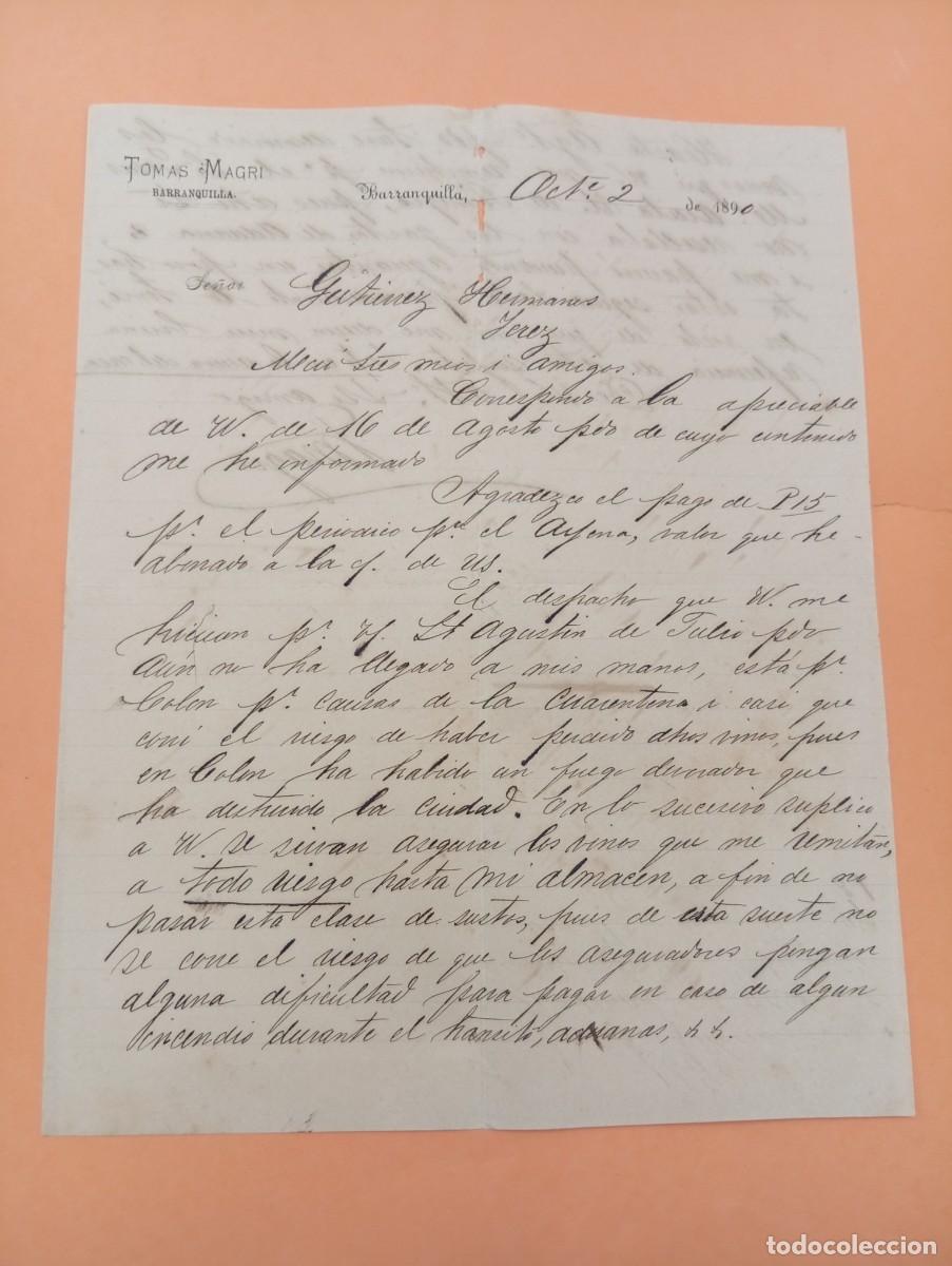 Cartas comerciales: CARTA COMERCIAL. BARRANQUILLA, COLOMBIA. 1890. TOMAS MAGRI.