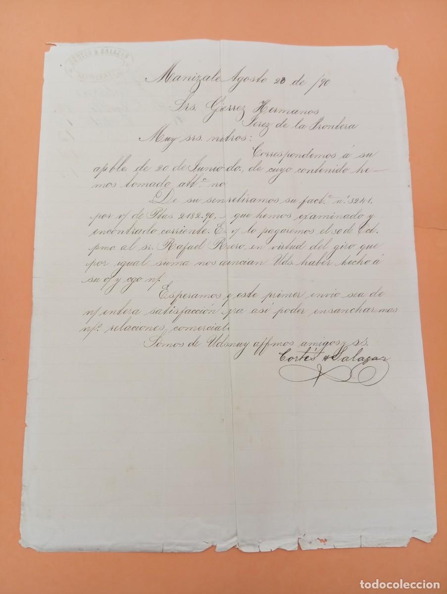 Cartas comerciales: CARTA COMERCIAL. MANIZALES, COLOMBIA. 1890. CORTES & SALAZAR.