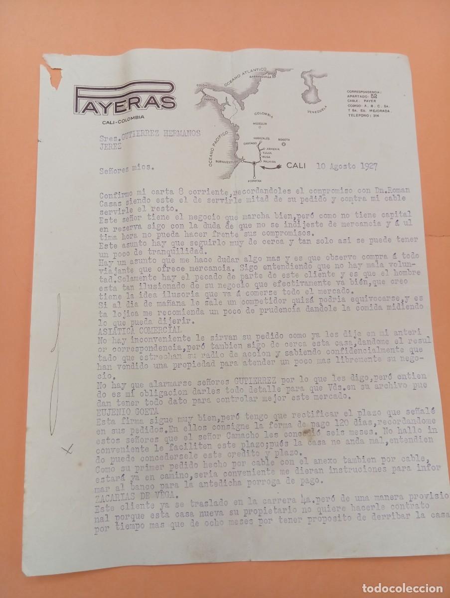 Cartas comerciales: CARTA COMERCIAL. CALI, COLOMBIA. 1927. PAYERAS.