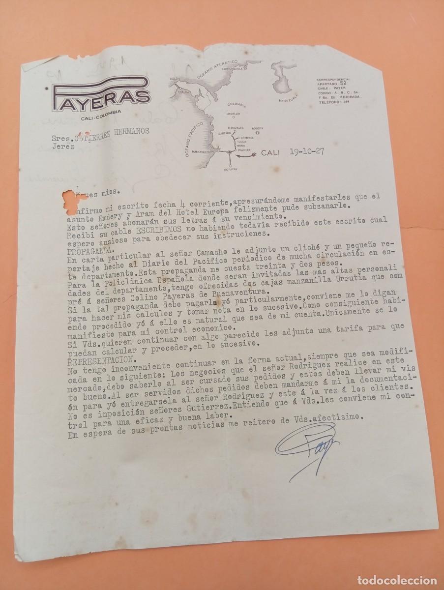 Cartas comerciales: CARTA COMERCIAL. CALI, COLOMBIA. 1927. PAYERAS.