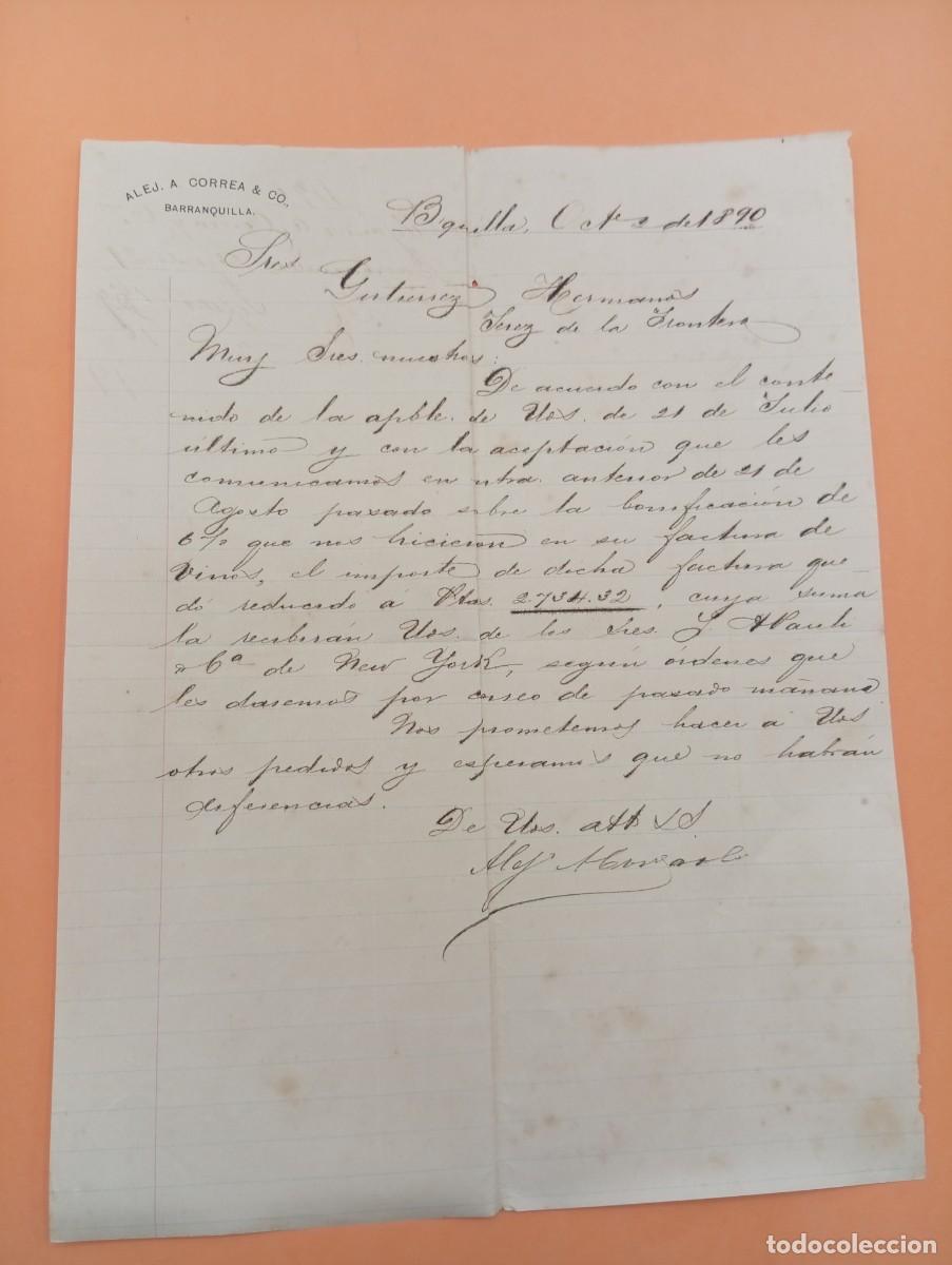 Cartas comerciales: CARTA COMERCIAL. BARRANQUILLA, COLOMBIA. 1890. ALEJ. A. CORREA & C&ordm;.