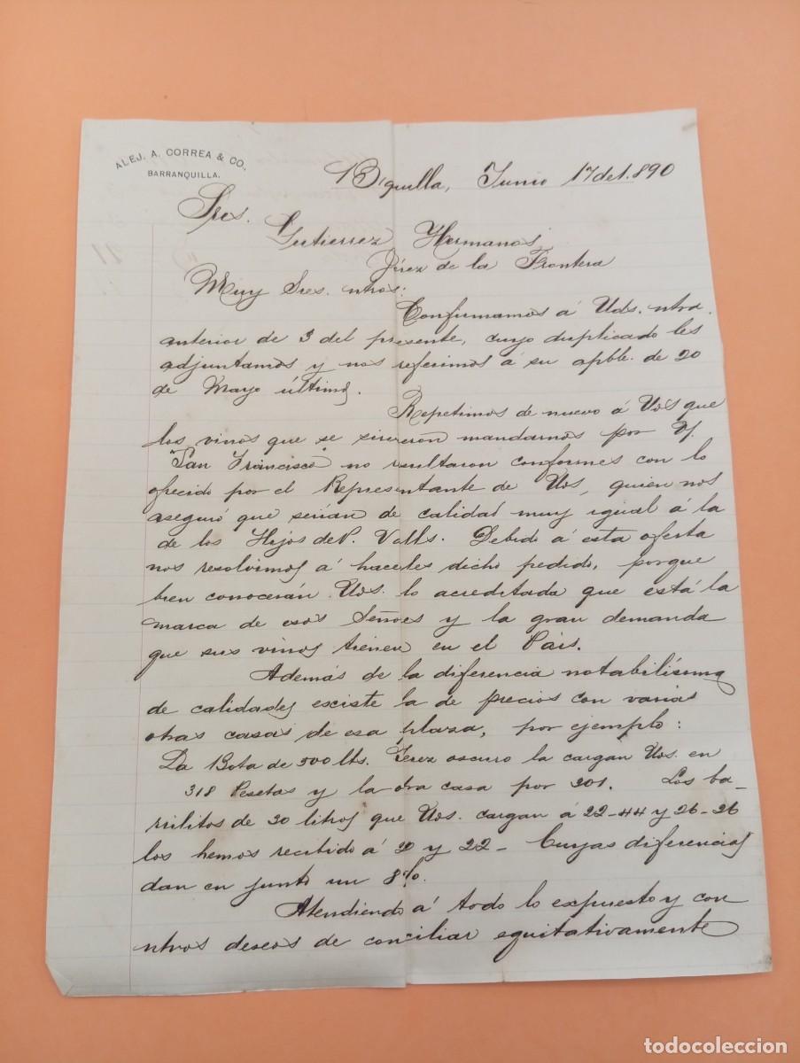 Cartas comerciales: CARTA COMERCIAL. BARRANQUILLA, COLOMBIA. 1890. ALEJ. A. CORREA & C&ordm;.