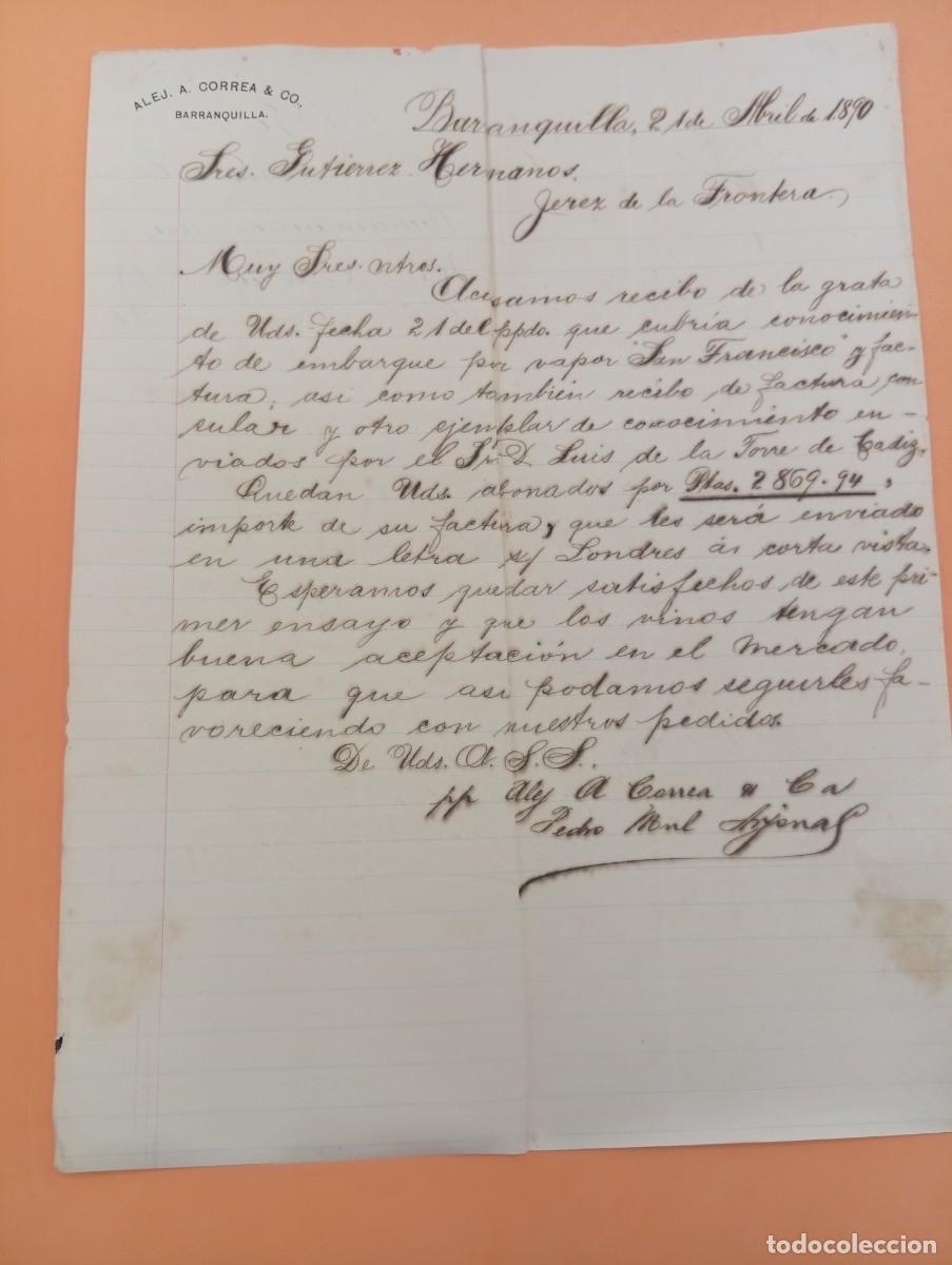 Cartas comerciales: CARTA COMERCIAL. BARRANQUILLA, COLOMBIA. 1890. ALEJ. A. CORREA & C&ordm;.
